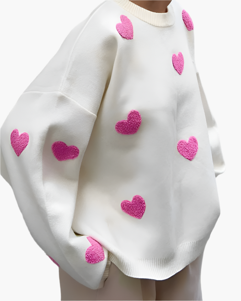 Women's Oversized Sweater with Little Hearts – Cozy Casual Pullover, Fashionable Lounge Look, Ideal for Relaxing
