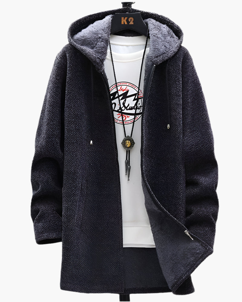 Herren Übergangsjacke mit Kapuze – Modischer Freizeitmantel mit Fleece-Futter, ideal für Herbst und Winter
