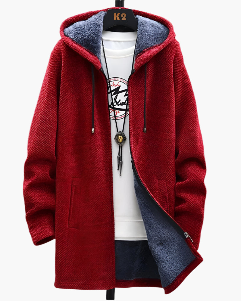 Herren Übergangsjacke mit Kapuze – Modischer Freizeitmantel mit Fleece-Futter, ideal für Herbst und Winter