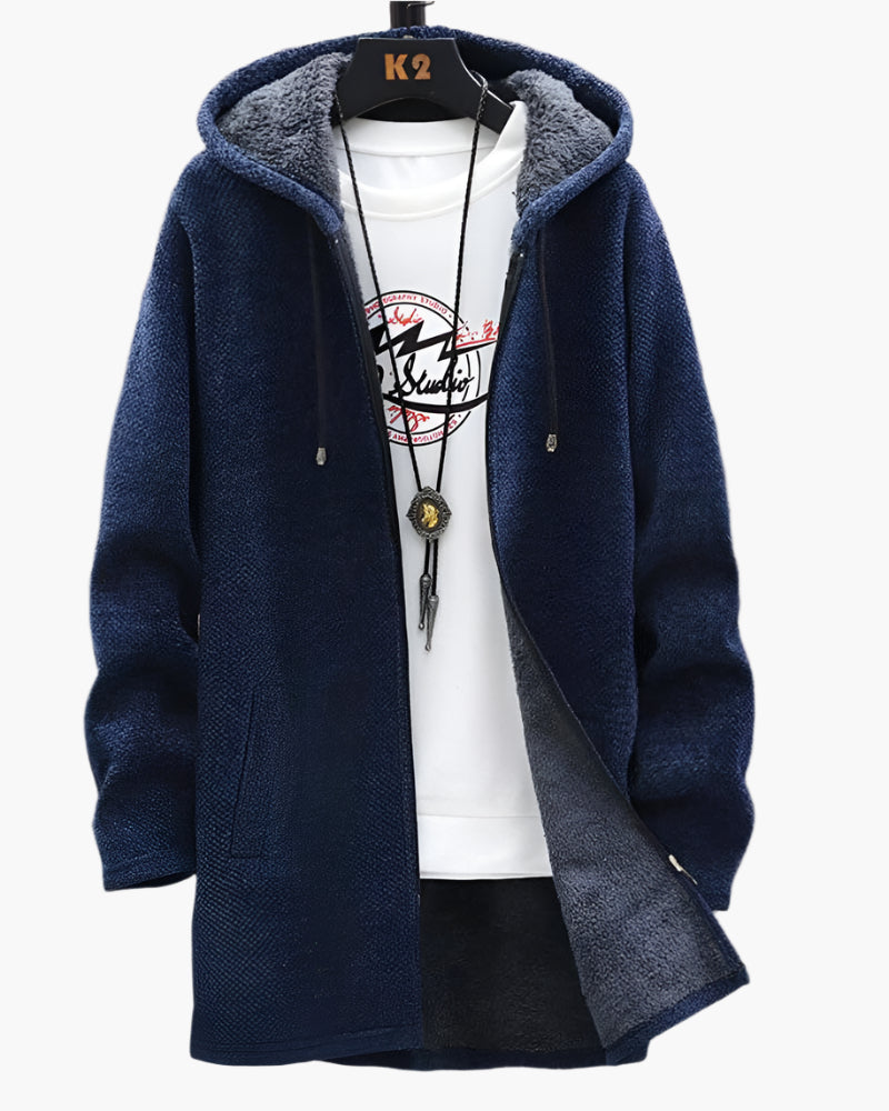 Herren Übergangsjacke mit Kapuze – Modischer Freizeitmantel mit Fleece-Futter, ideal für Herbst und Winter