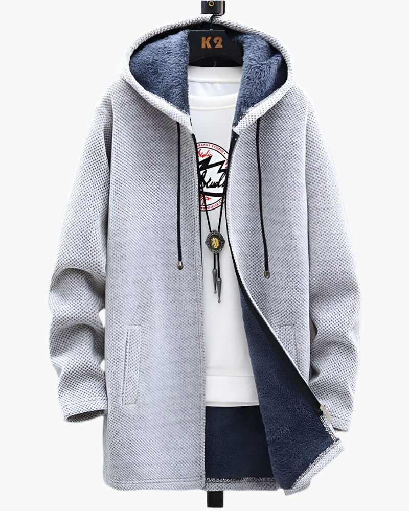Herren Übergangsjacke mit Kapuze – Modischer Freizeitmantel mit Fleece-Futter, ideal für Herbst und Winter