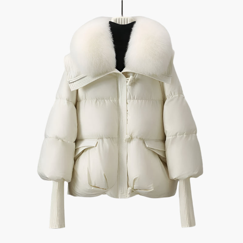 Women's winter quilted jacket with luxury fur collar – elegant glamour & warmth for cold days