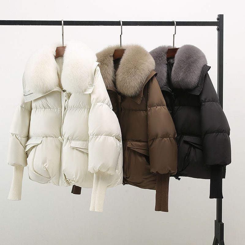 Women's winter quilted jacket with luxury fur collar – elegant glamour & warmth for cold days