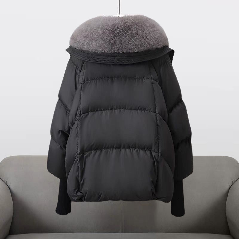 Women's winter quilted jacket with luxury fur collar – elegant glamour & warmth for cold days