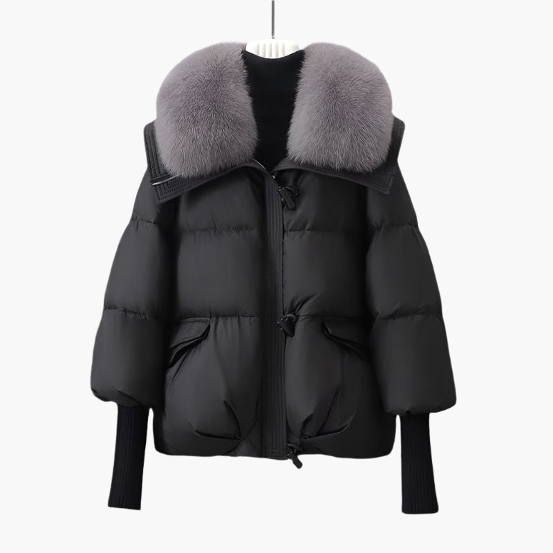 Women's winter quilted jacket with luxury fur collar – elegant glamour & warmth for cold days