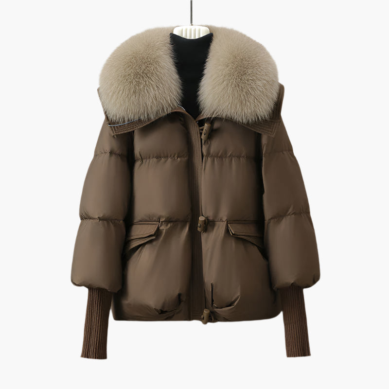 Women's winter quilted jacket with luxury fur collar – elegant glamour & warmth for cold days