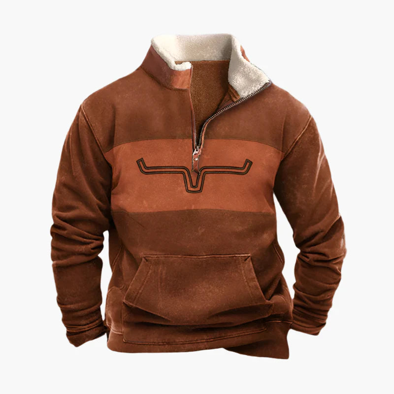 Men's Vintage Sweatshirt with Ethnic Pattern Sleeves – Comfortable Casual Pullover in Retro Style
