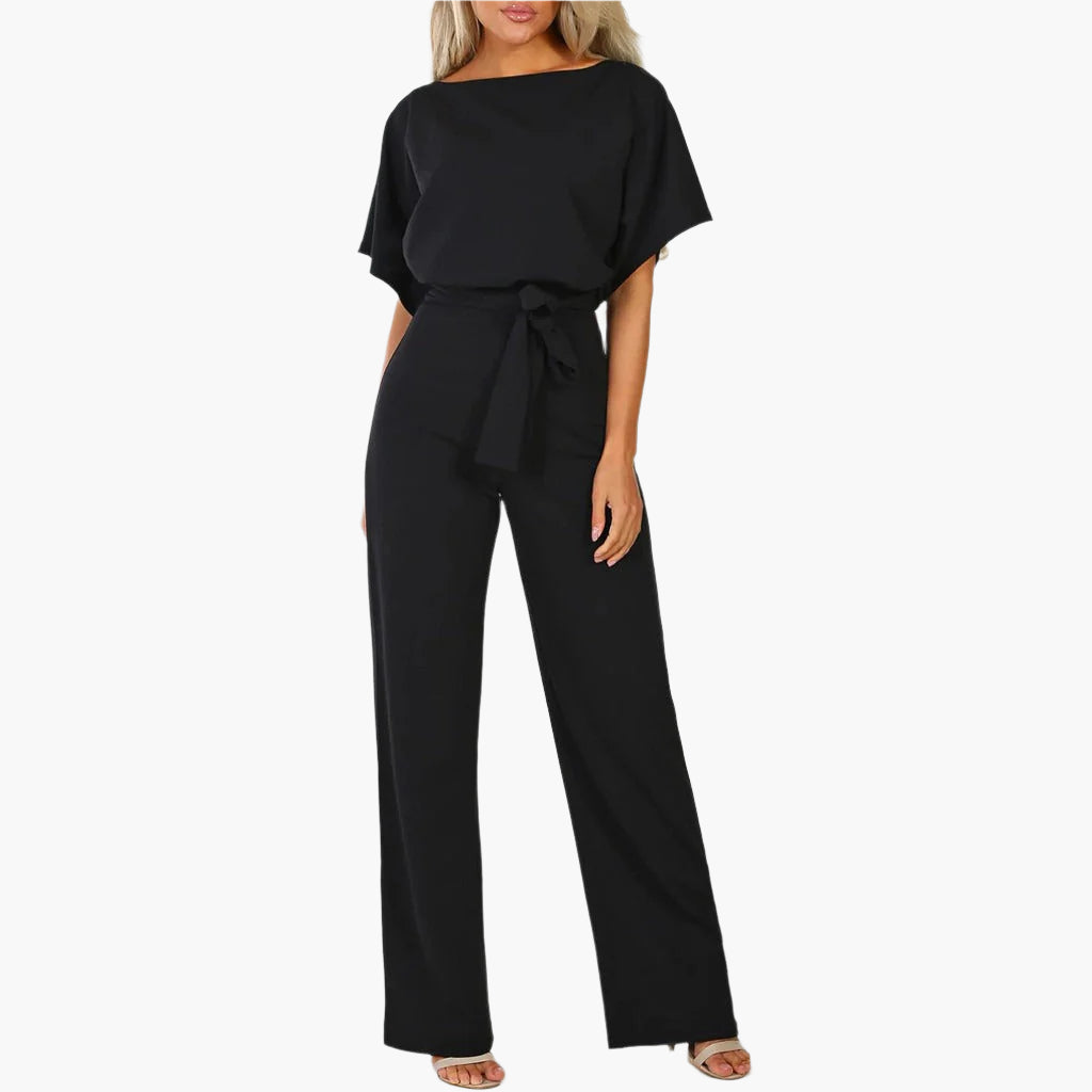 Damen Eleganter Jumpsuit mit Gürtel – Weites Bein, Perfekt für Feiern & Events