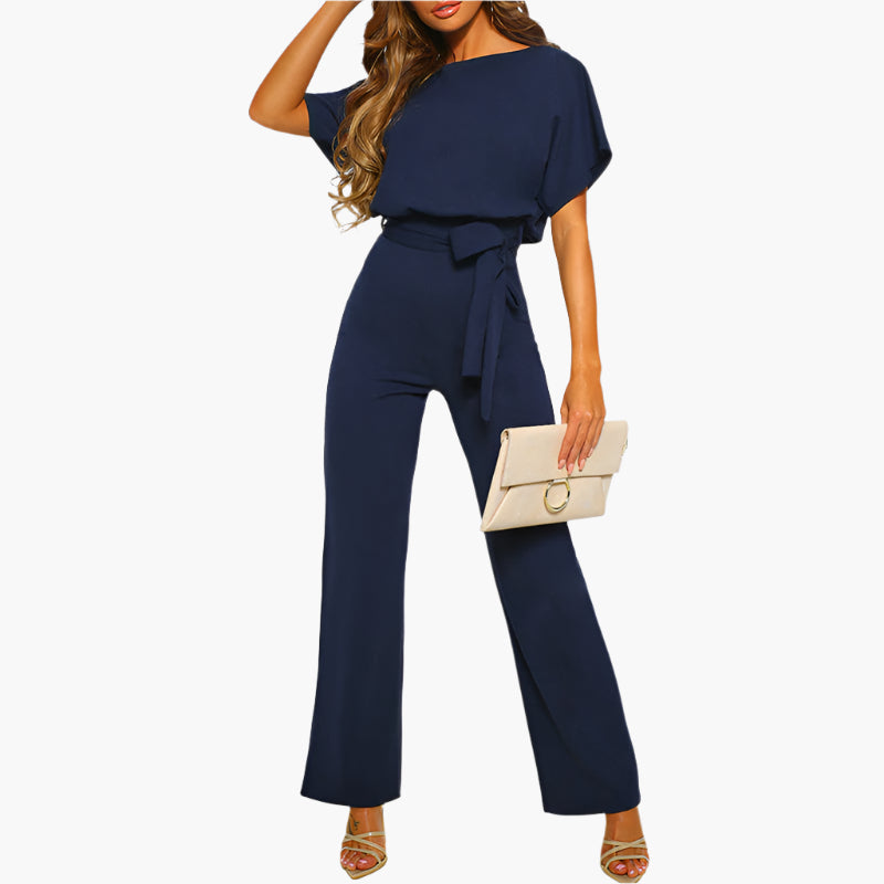 Damen Eleganter Jumpsuit mit Gürtel – Weites Bein, Perfekt für Feiern & Events