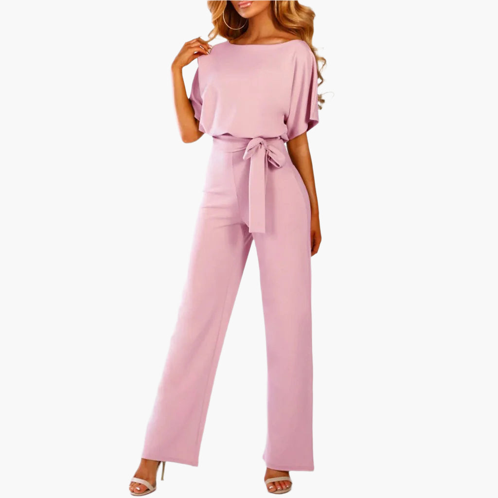 Damen Eleganter Jumpsuit mit Gürtel – Weites Bein, Perfekt für Feiern & Events