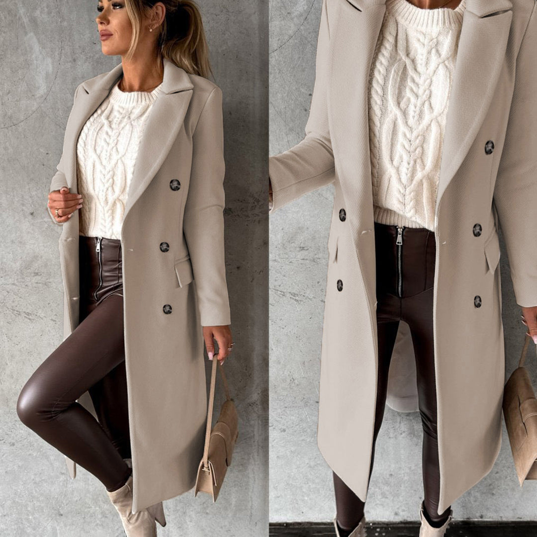 Damen Eleganter Mantel – Zweireihiger Wintermantel für stilvolle Outfits und Business-Looks