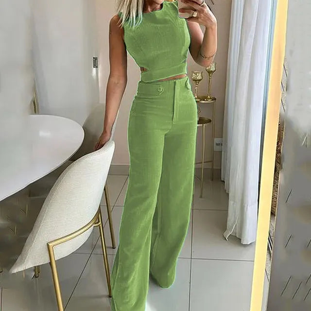 Shannon – Todelt Damen-Set mit Crop-Top und Weiten Hosen