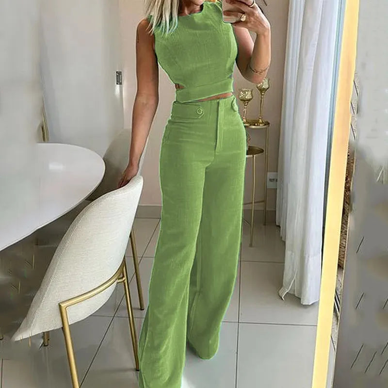 Shannon – Todelt Damen-Set mit Crop-Top und Weiten Hosen