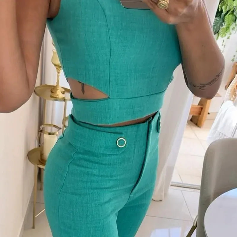 Shannon – Todelt Damen-Set mit Crop-Top und Weiten Hosen