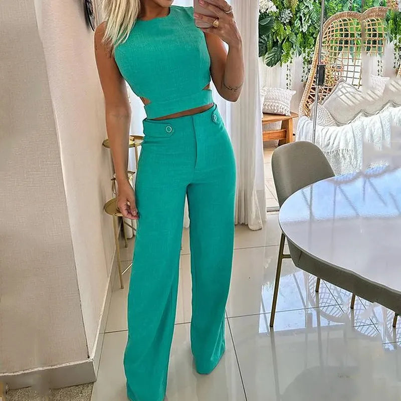 Shannon – Todelt Damen-Set mit Crop-Top und Weiten Hosen