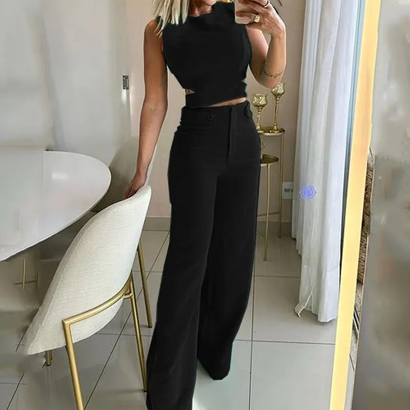 Shannon – Todelt Damen-Set mit Crop-Top und Weiten Hosen
