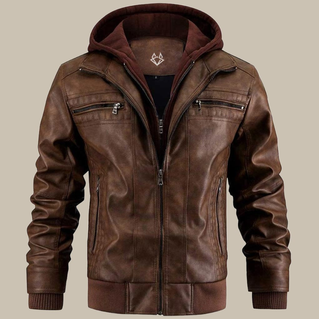Men's biker jacket with hood – urban streetwear for leisure & everyday use