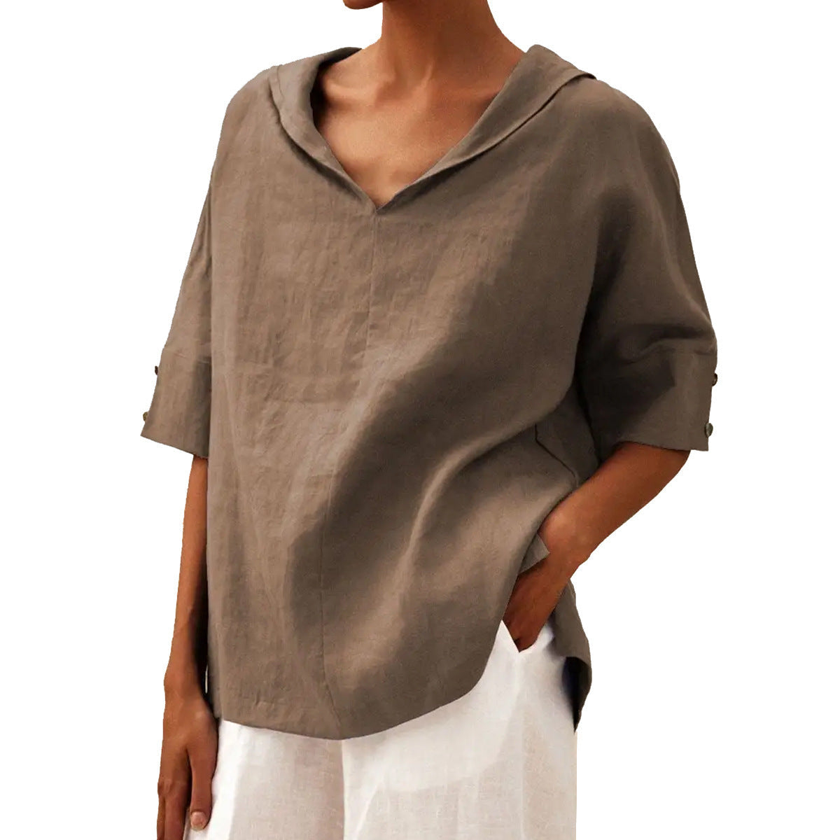 Damen Legere V-Ausschnitt Halbarm Bluse – Lässige Alltagsmode mit modernem Schnitt