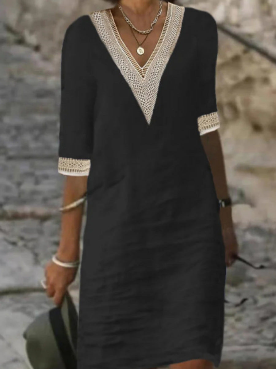 Jade – casual dress with V-neck and mid-length sleeves made of cotton-