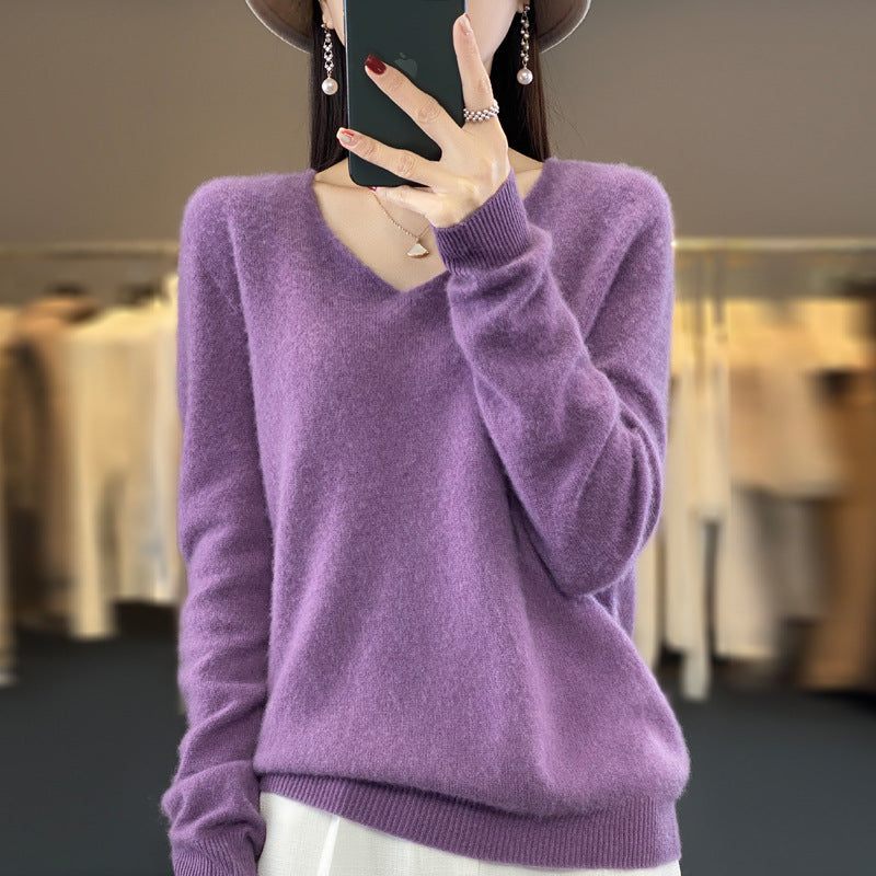 Clara – Lockere Damen-Wollpullover mit V-Ausschnitt für Herbst und Winter