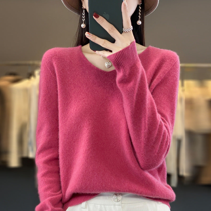 Clara – Lockere Damen-Wollpullover mit V-Ausschnitt für Herbst und Winter