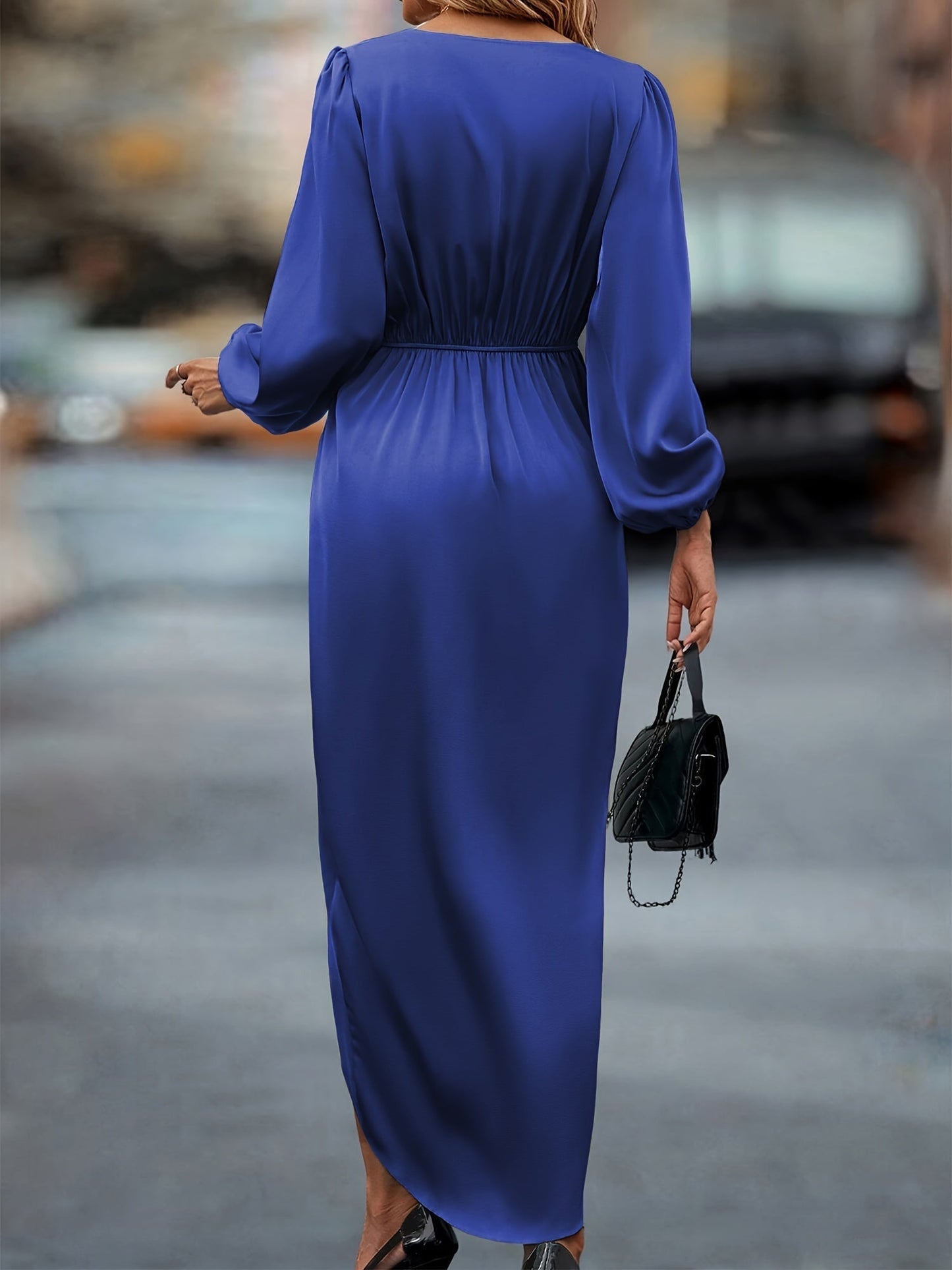 Damen Elegantes Wickelkleid – Formelles Cocktail- & Abendkleid mit Langarm und V-Ausschnitt, Perfekt für Festliche Anlässe
