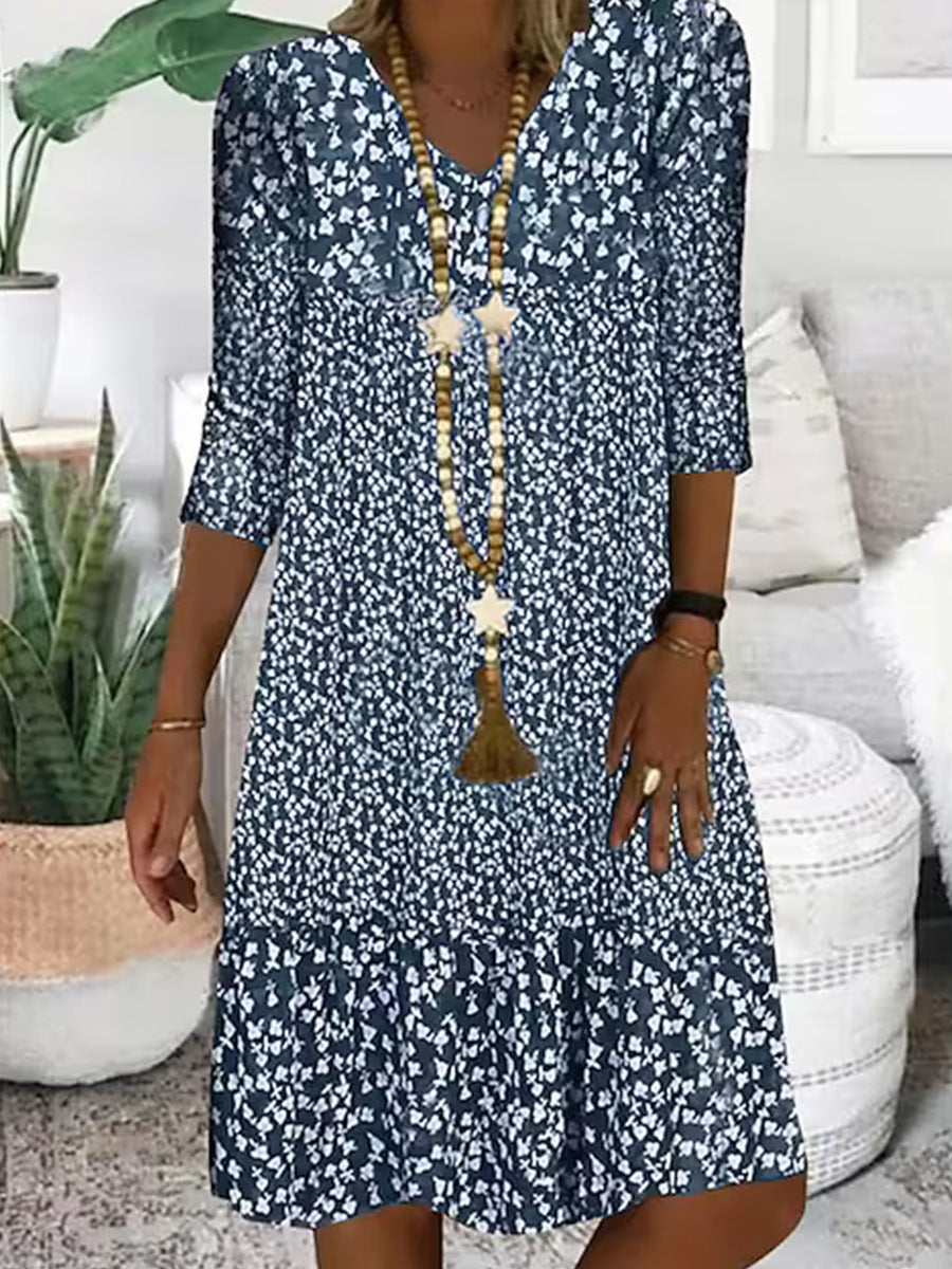 Samantha – Printed V-neck Midi Dress for Women