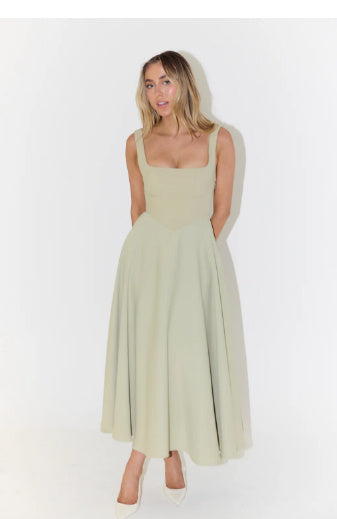 Damen Elegantes Ärmelloses A-Linien Midikleid mit Quadrat-Ausschnitt – Perfekt für Sommer, Brunch & City Looks