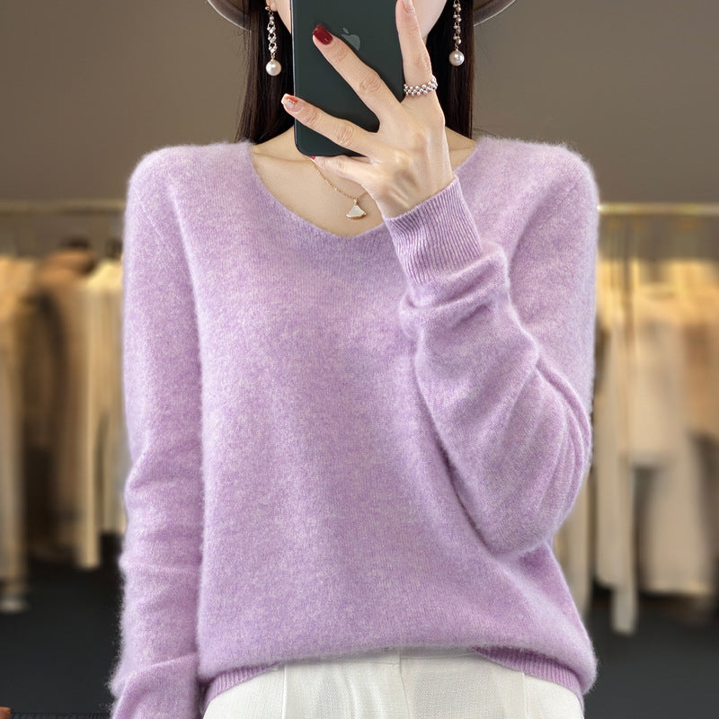 Clara – Lockere Damen-Wollpullover mit V-Ausschnitt für Herbst und Winter
