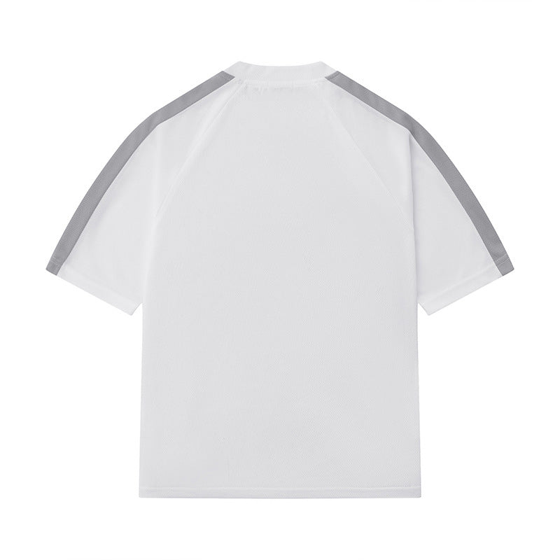 Herren Hip Hop Streetwear T-Shirt mit Letter Print und Kontraststreifen – Urban Style Kurzarmshirt