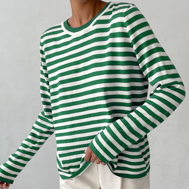 Damen Strickpullover mit Streifen – Lässiger Alltags-Sweater, zeitloser Stil, ideal für Büro & Freizeit