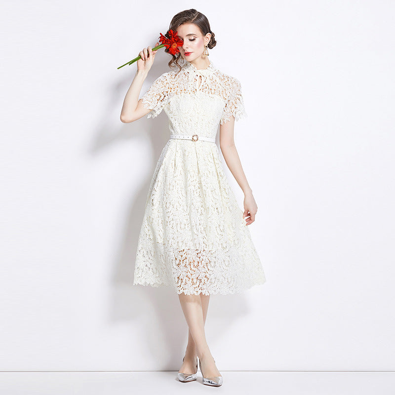Damen Elegantes Spitzenkleid Midi Festlich Fit & Flare Cocktail Hochzeit