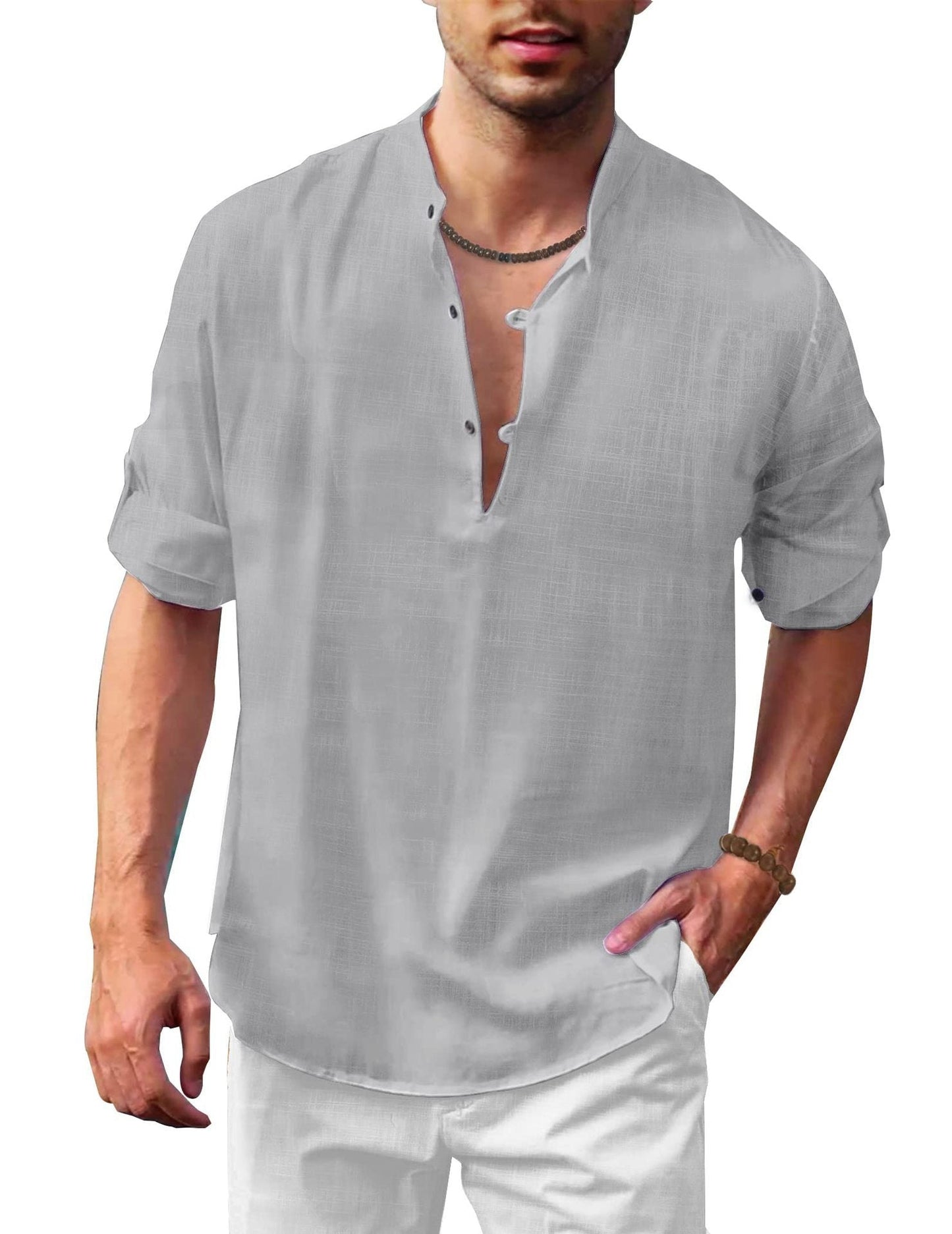 Herren Freizeit Henley Langarmshirt – Lockeres Strandhemd für Urlaub und Alltag