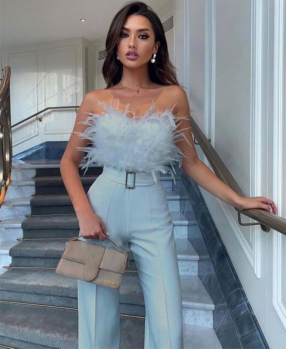 Rebecca – Featherlight jumpsuit with tube top for parties
