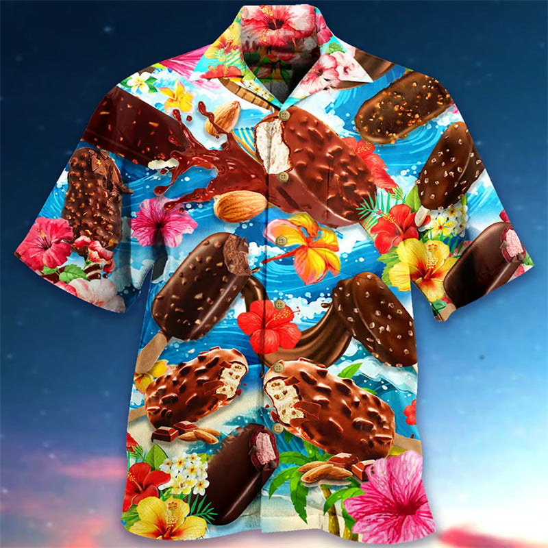 Herren Retro-Eiscreme-Hawaiihemd – Lustiges Sommerhemd mit Vintage Eis am Stiel Motiv, Perfekt für Urlaub & Strand