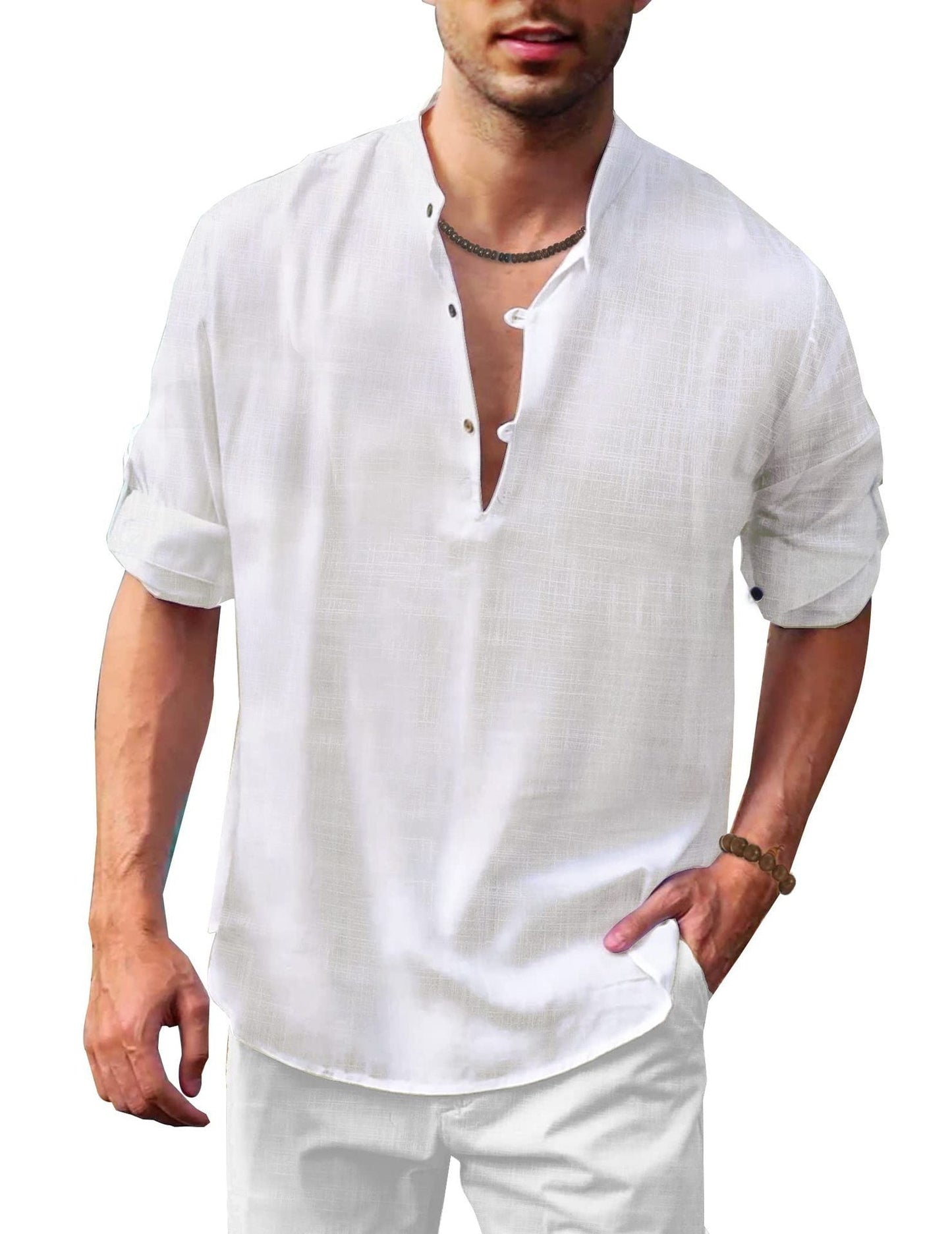 Herren Freizeit Henley Langarmshirt – Lockeres Strandhemd für Urlaub und Alltag