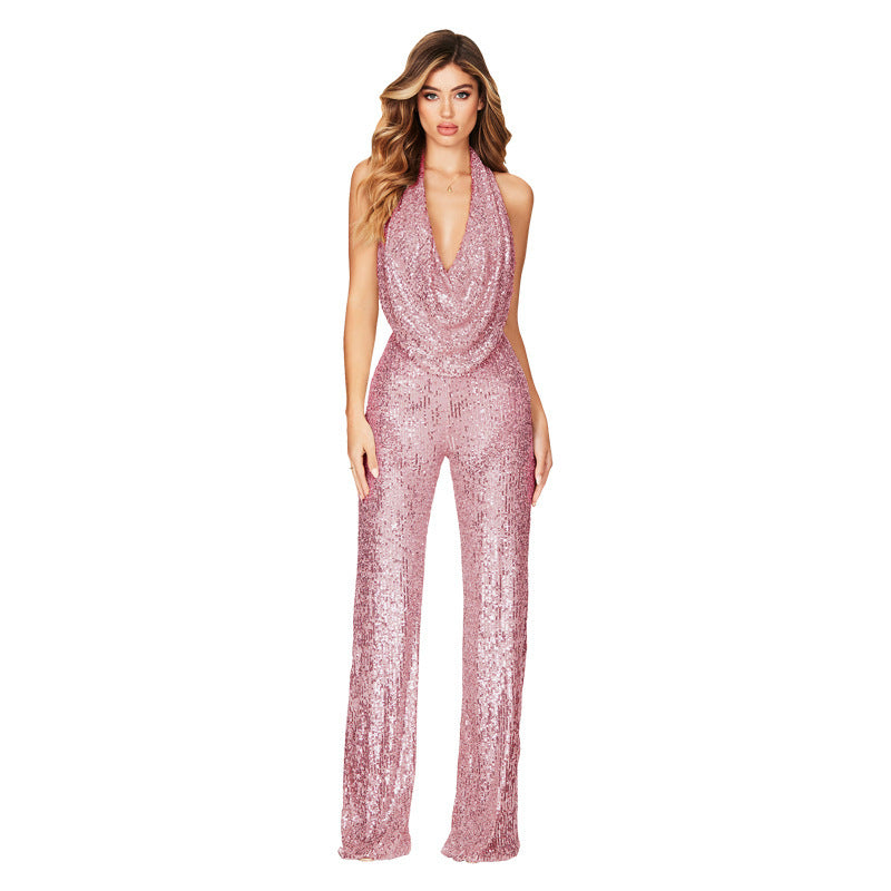 Linda – Sleeveless Halter Jumpsuit with Sequins