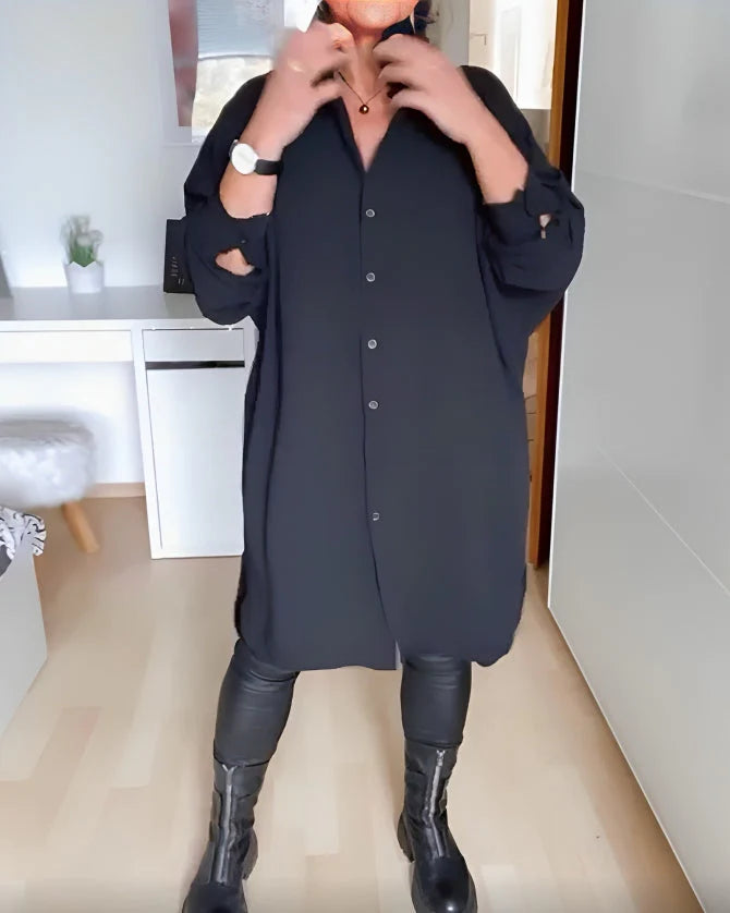 Shirley – Einfarbiges Damenhemdkleid mit Knopfverschluss