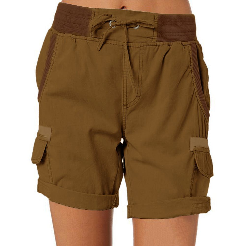 Damen Cargo Shorts Freizeit Sommer mit Kordelzug, Elastischem Bund und Taschen – Bequeme Outdoor & Casual Bermudashorts