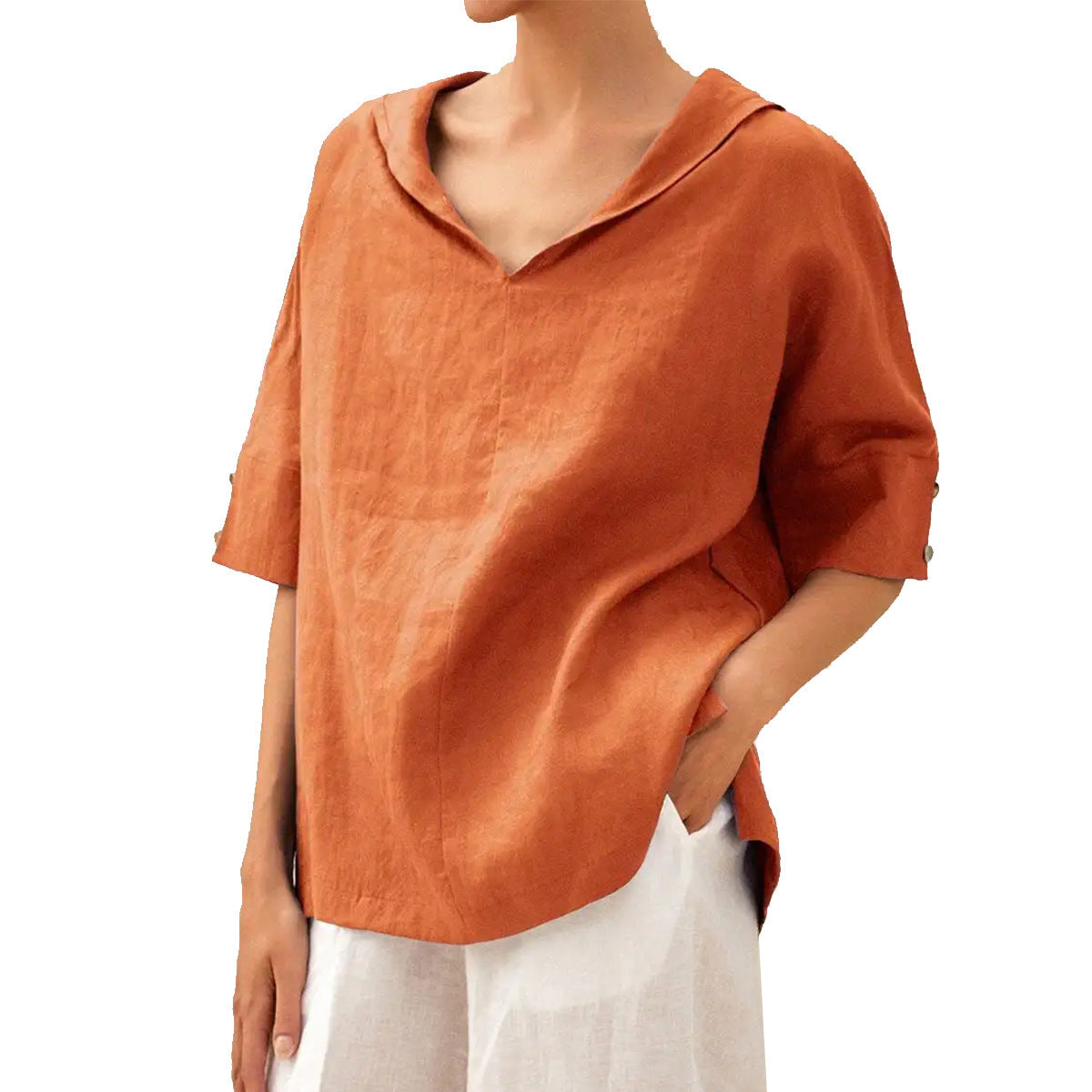 Damen Legere V-Ausschnitt Halbarm Bluse – Lässige Alltagsmode mit modernem Schnitt