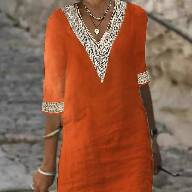 Jade – casual dress with V-neck and mid-length sleeves made of cotton-