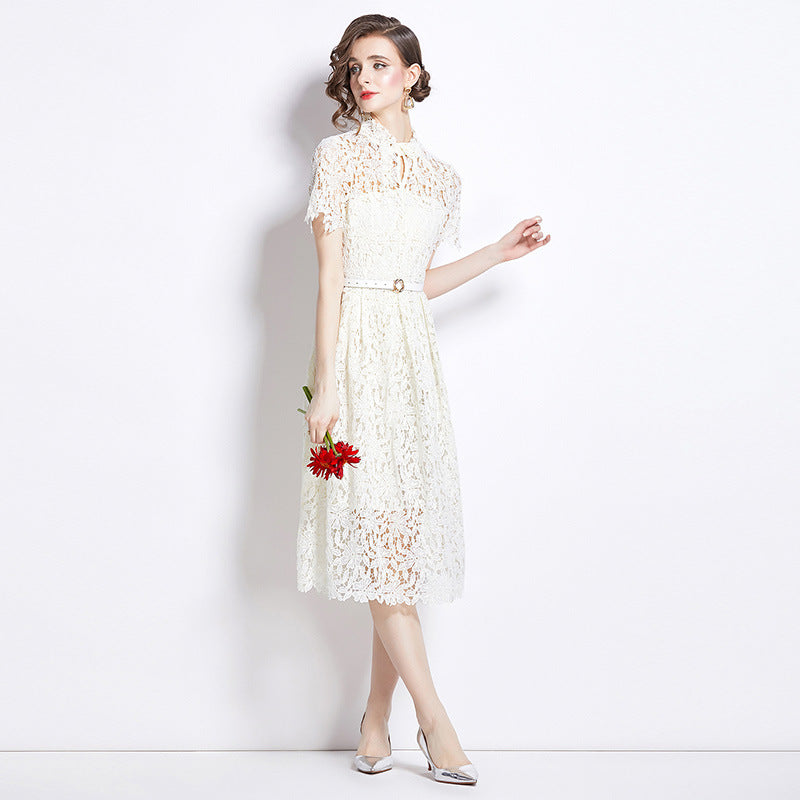 Damen Elegantes Spitzenkleid Midi Festlich Fit & Flare Cocktail Hochzeit