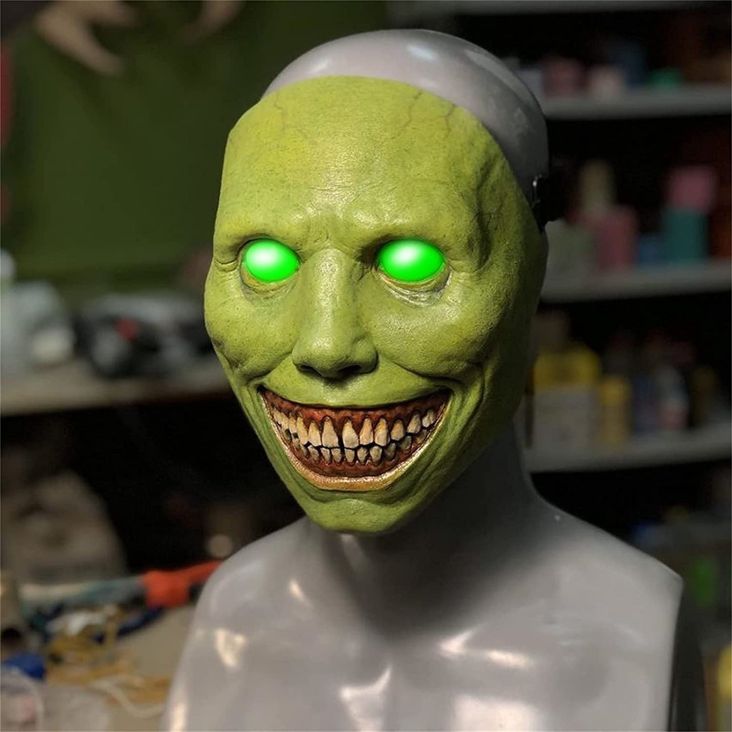 Halloween latex mask demon with white eyes – unisex horror costume for spooky parties