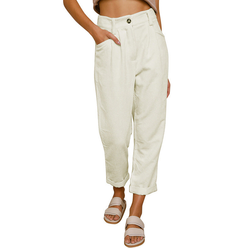Jane – High-waisted casual corduroy pants with straight leg