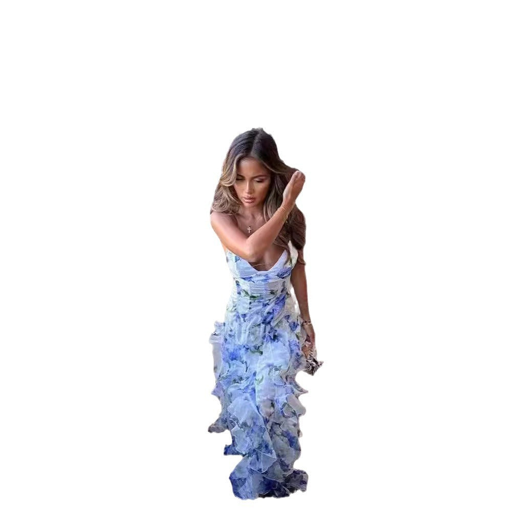 Damen Elegantes Maxikleid mit Blumen und Volants – Perfekt für besondere Anlässe und Abendveranstaltungen