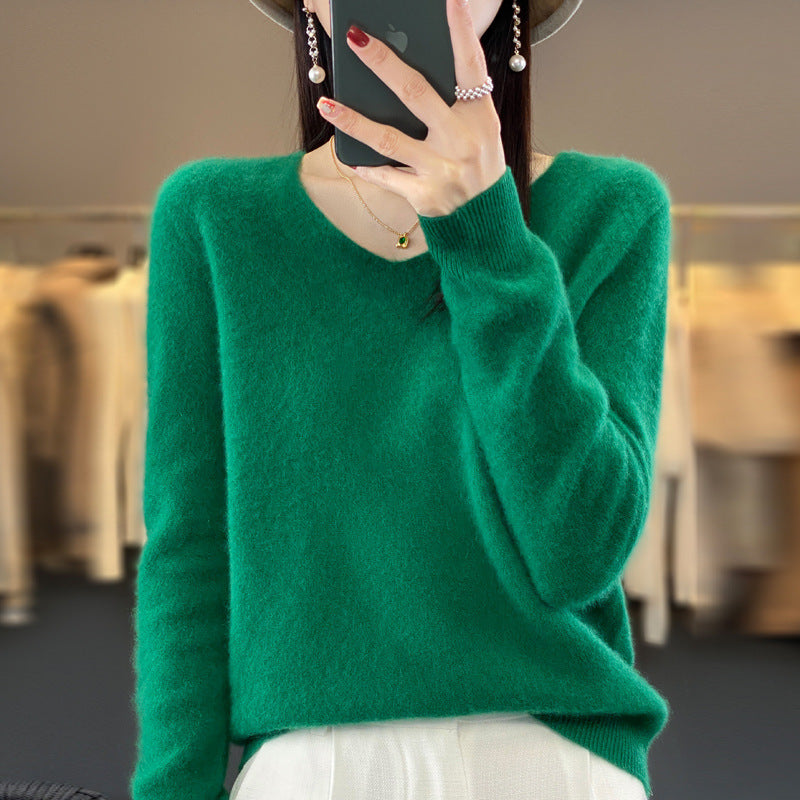 Clara – Lockere Damen-Wollpullover mit V-Ausschnitt für Herbst und Winter