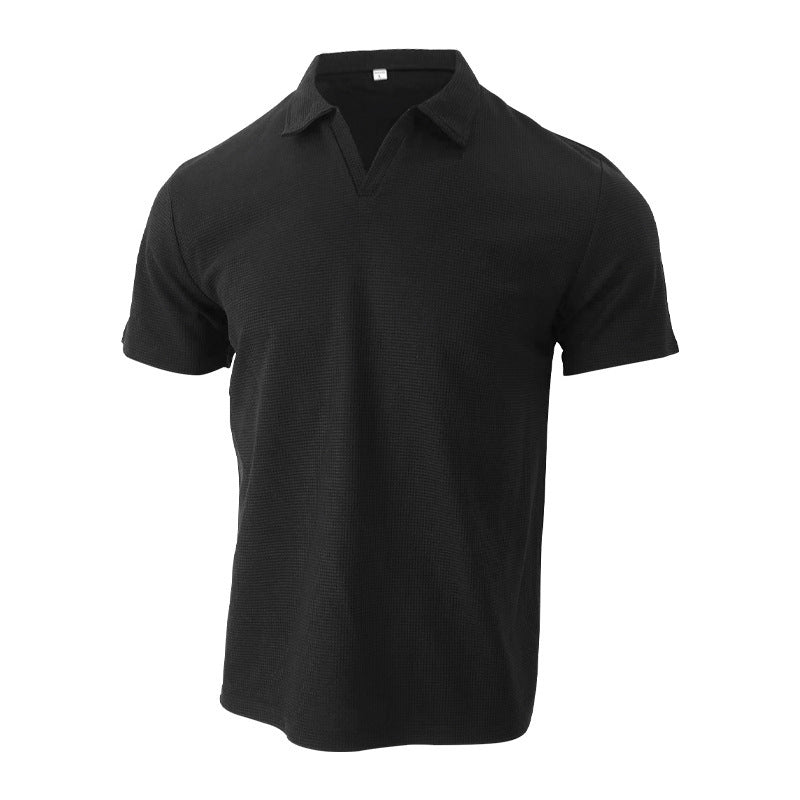 Rowan – Polo shirt with V-neck and waffle pattern for men