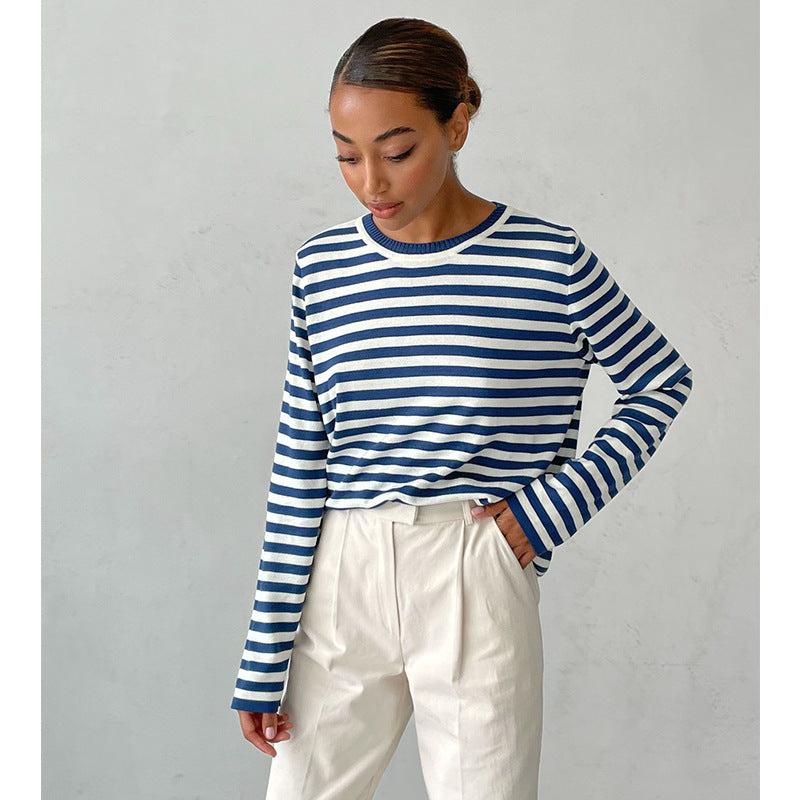 Damen Strickpullover mit Streifen – Lässiger Alltags-Sweater, zeitloser Stil, ideal für Büro & Freizeit