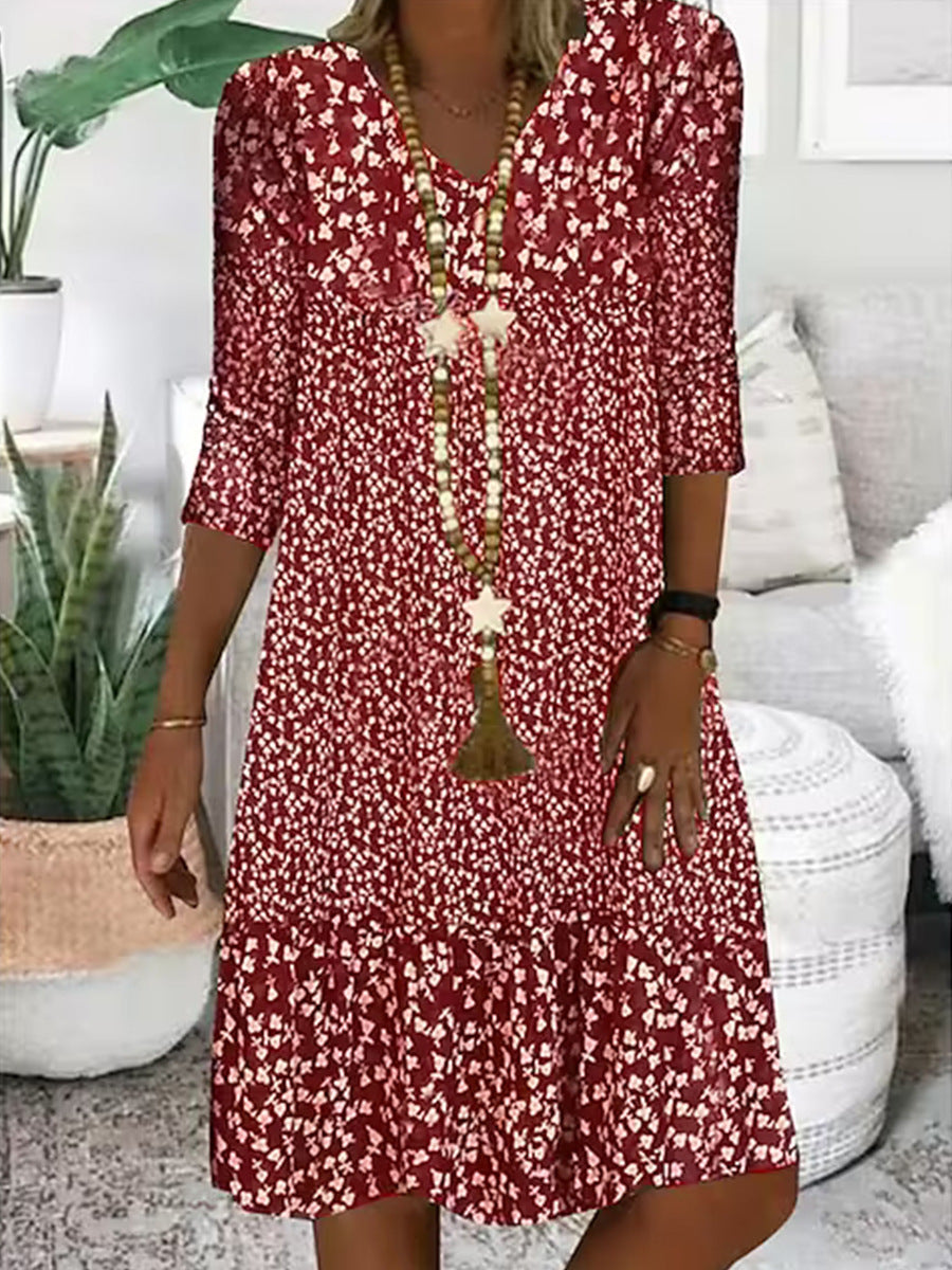 Samantha – Printed V-neck Midi Dress for Women