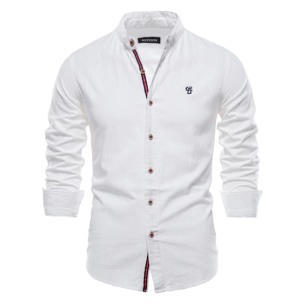 Allen – Casual men's Henley shirt made of cotton and in solid color with long sleeves